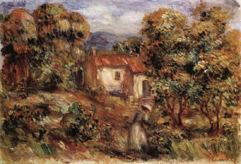Pierre Renoir Woman Picking Flowers in the Garden of Les Collettes